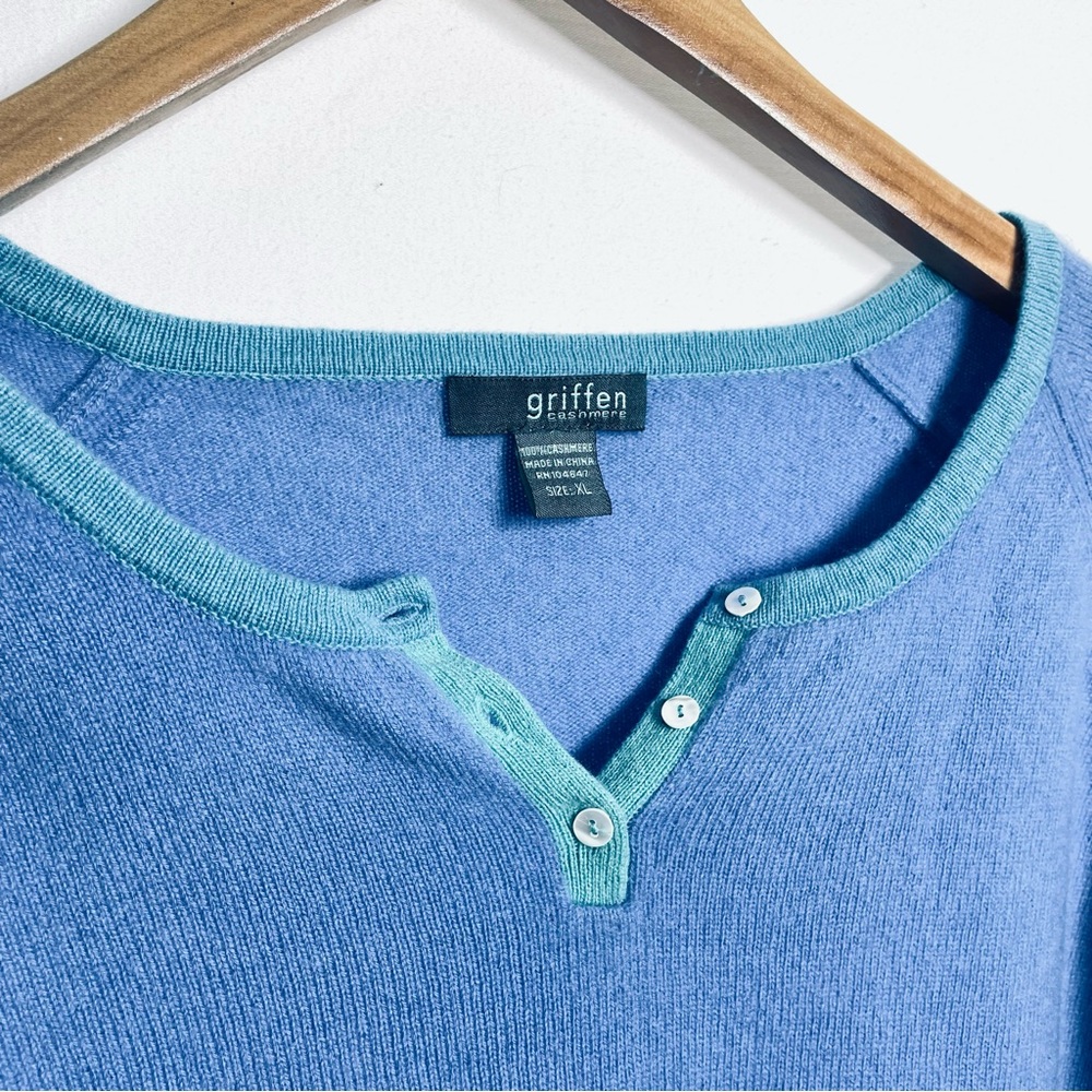Cashmere Sweater Periwinkle Blue Aqua Trim Soft XL - Picture 4 of 7